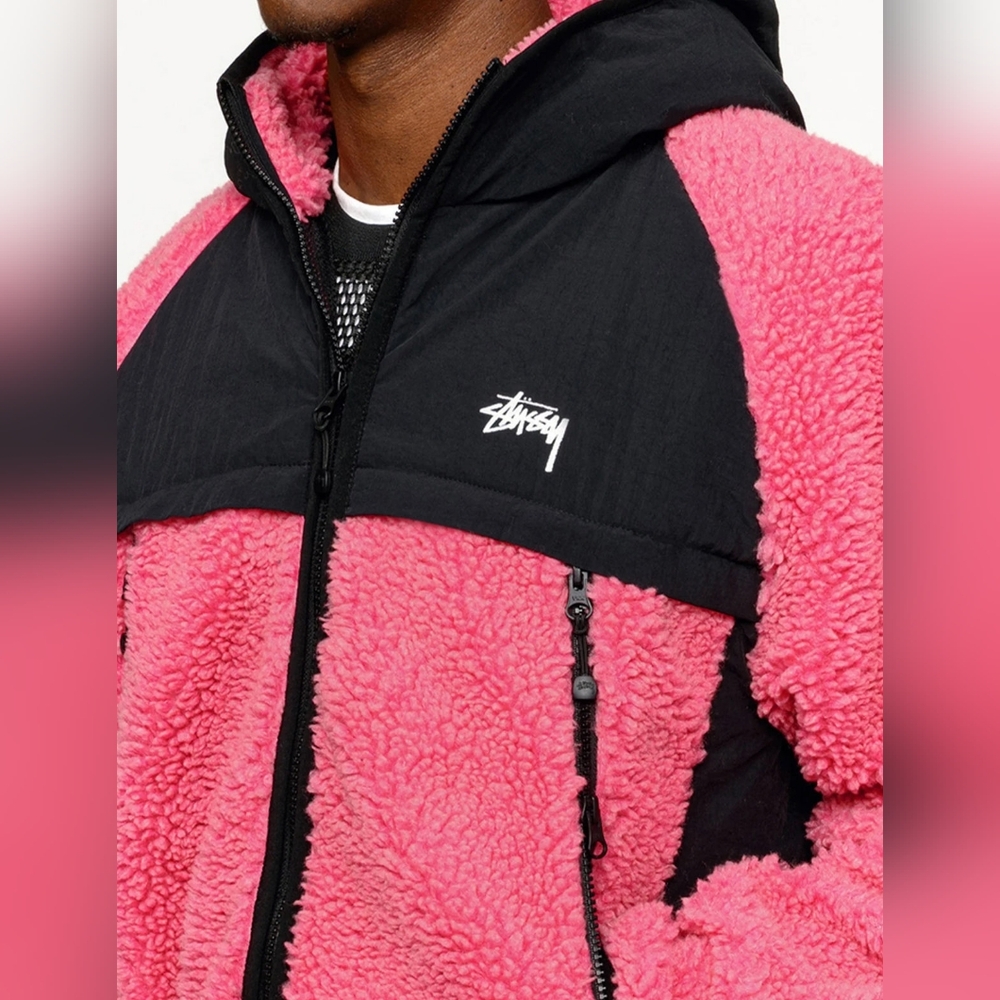 STÜSSY Sherpa Paneled Hooded Jacket Pink (Unisex)